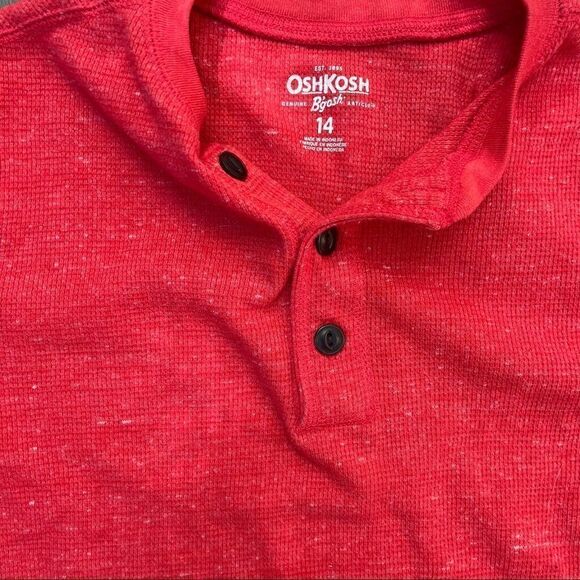 OSHKOSH HENLEY LONG SLEEVE 3 BUTTON THERMAL SHIRT HEATHER RED XL 14 - Picture 4 of 8